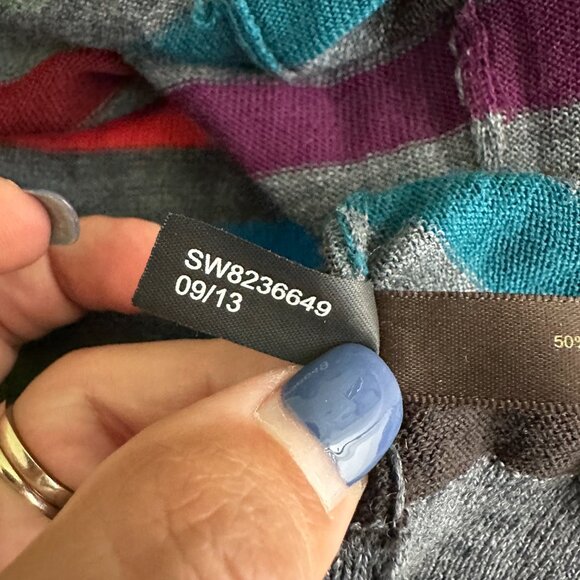 The Limited Rainbow Striped Wool Blend V-Neck Sweater Gray Small #A0528 TRB3 - Picture 7 of 8